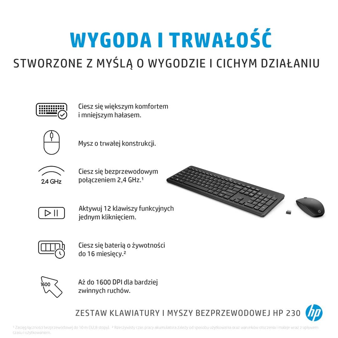 Zestaw bezprzewodowy HP 230: klawiatura i mysz, czarny, 18H24AA#ABB