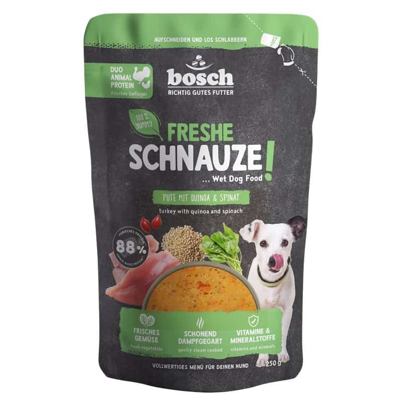 Mokra karma dla psa BOSCH Freshe Schnauze z indykiem, komosą ryżową i szpinakiem 250g