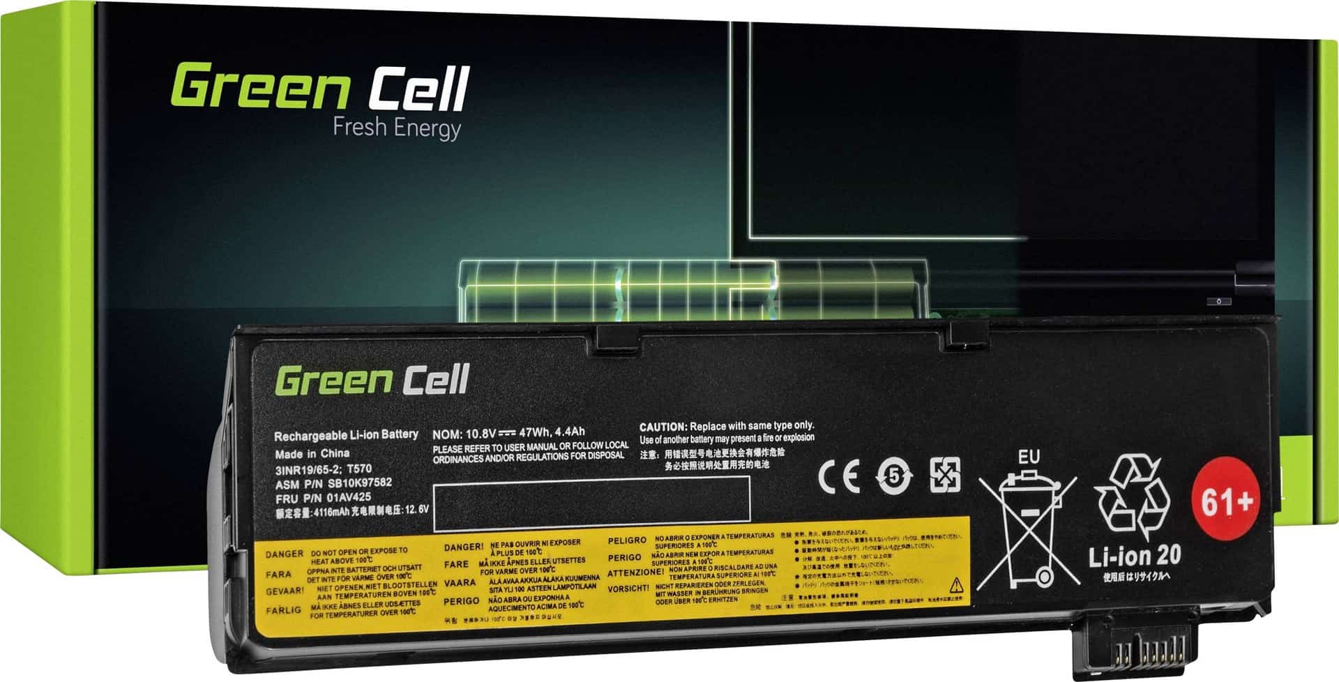 GREEN CELL BATERIA LE95 01AV424 DO LENOVO THINKPAD T470 T570 A475 P51S T25 4400 MAH 10.8V