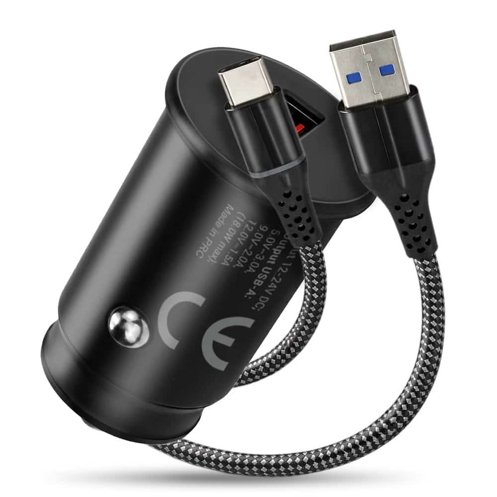 Ładowarka samochodowa EVERACTIVE CC-15QC z kablem USB-C, czarna