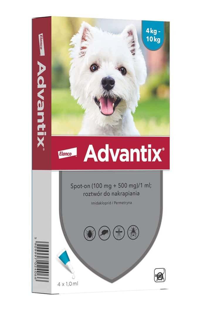Advantix dla psów 4-10 kg, pipeta 1,0 ml (4 sztuki)