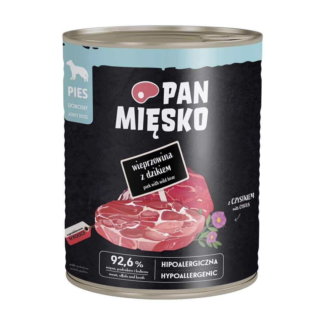 Mokra karma dla psa Pan Mięsko - Wieprzowina z dzikiem (dorosły), 800g