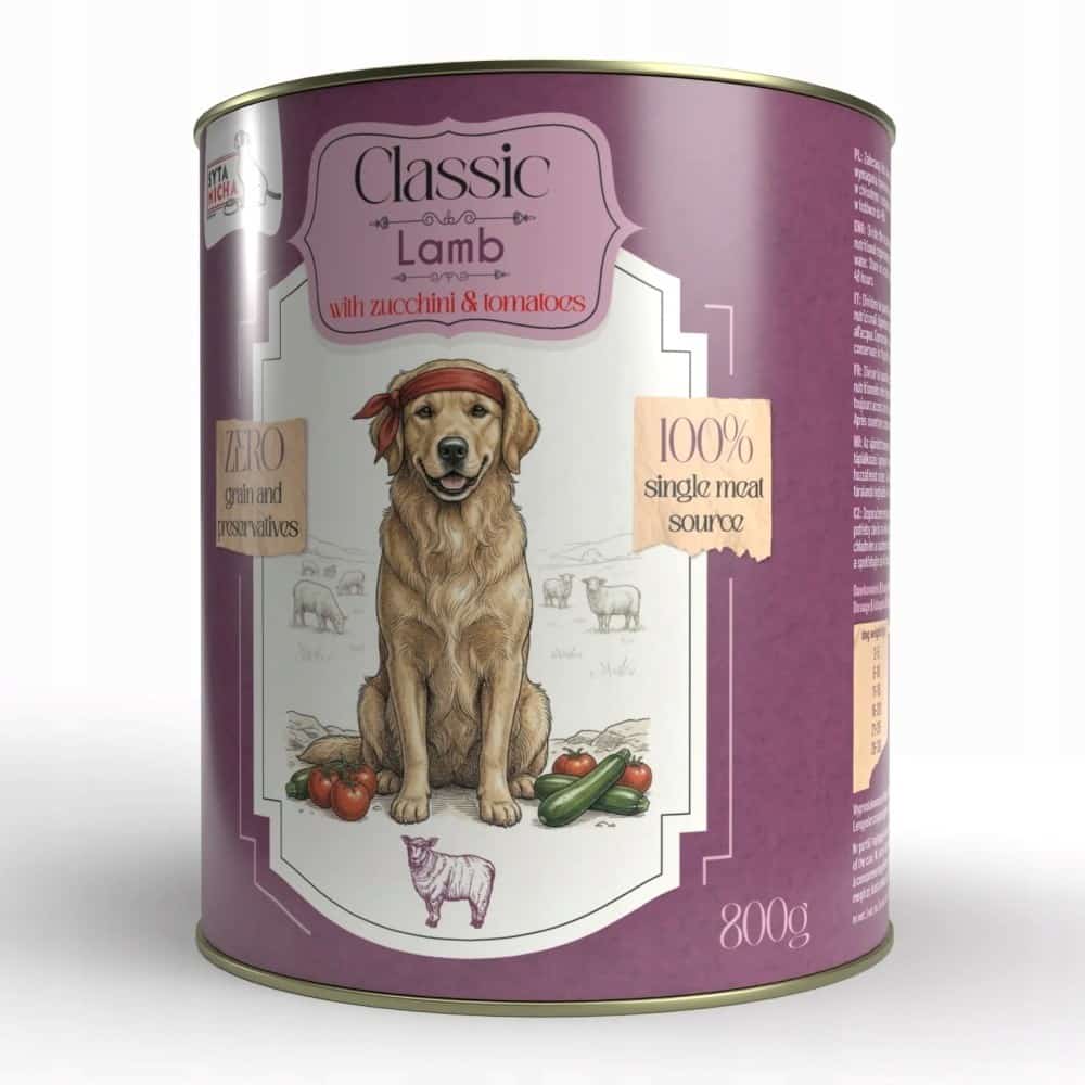 Mokra karma dla psa Syta Micha Classic - Jagnięcina z cukinią, puszka 800g