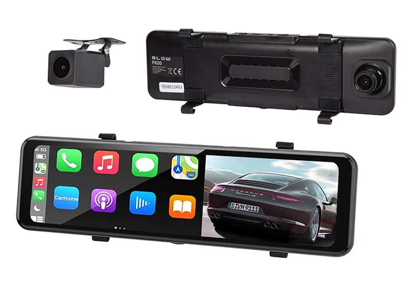 Rejestrator jazdy BLOW Blackbox DVR F620 - lusterko z Android Auto i CarPlay + kamera tylna