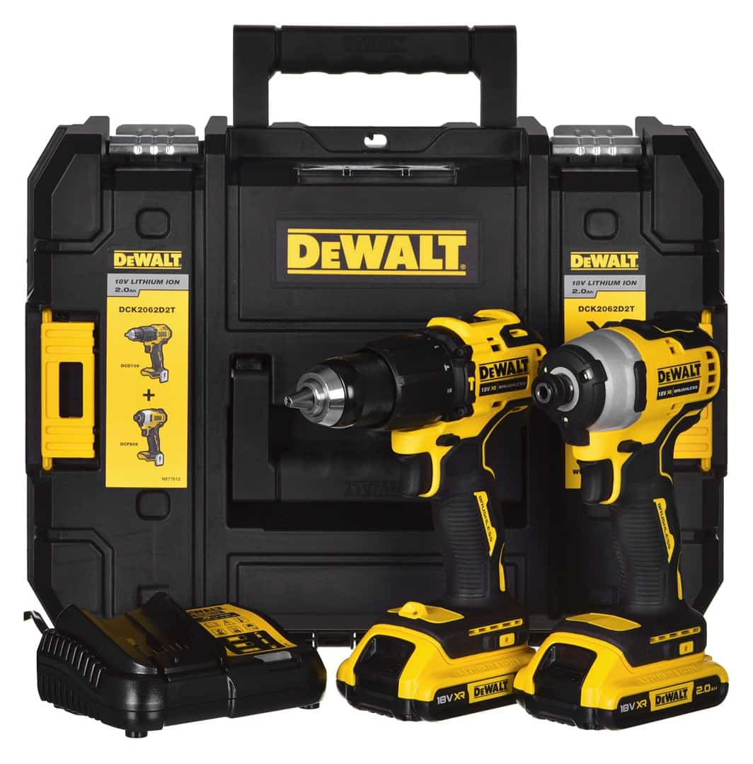 Zestaw wiertarko-wkrętarki i pilarki 18V DeWalt DCD709 + DCF809 z 2 akumulatorami 2,0Ah DCK2062D2T