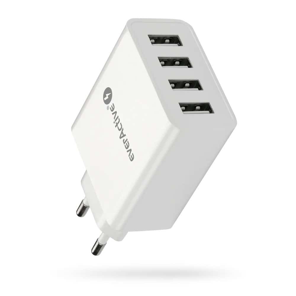 Ładowarka sieciowa EVERACTIVE SC-400, 4x USB, 5A, biała
