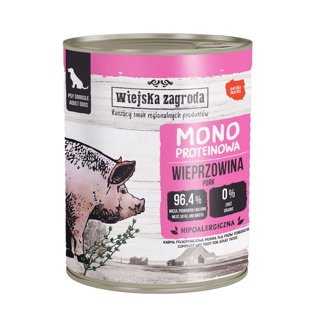 Mokra karma dla psa Wiejska Zagroda - Monobiałkowa Wieprzowina (dorosły) 800g