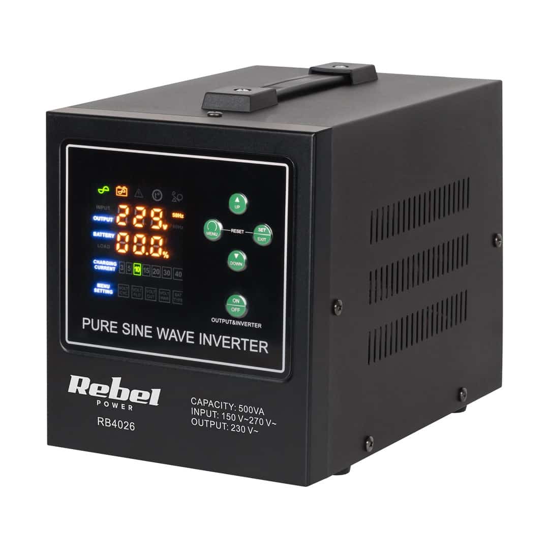 Zasilacz awaryjny Rebel LFP4 500VA/300W z czystą sinusoidą i ładowaniem 12V 230V (RB-4026)