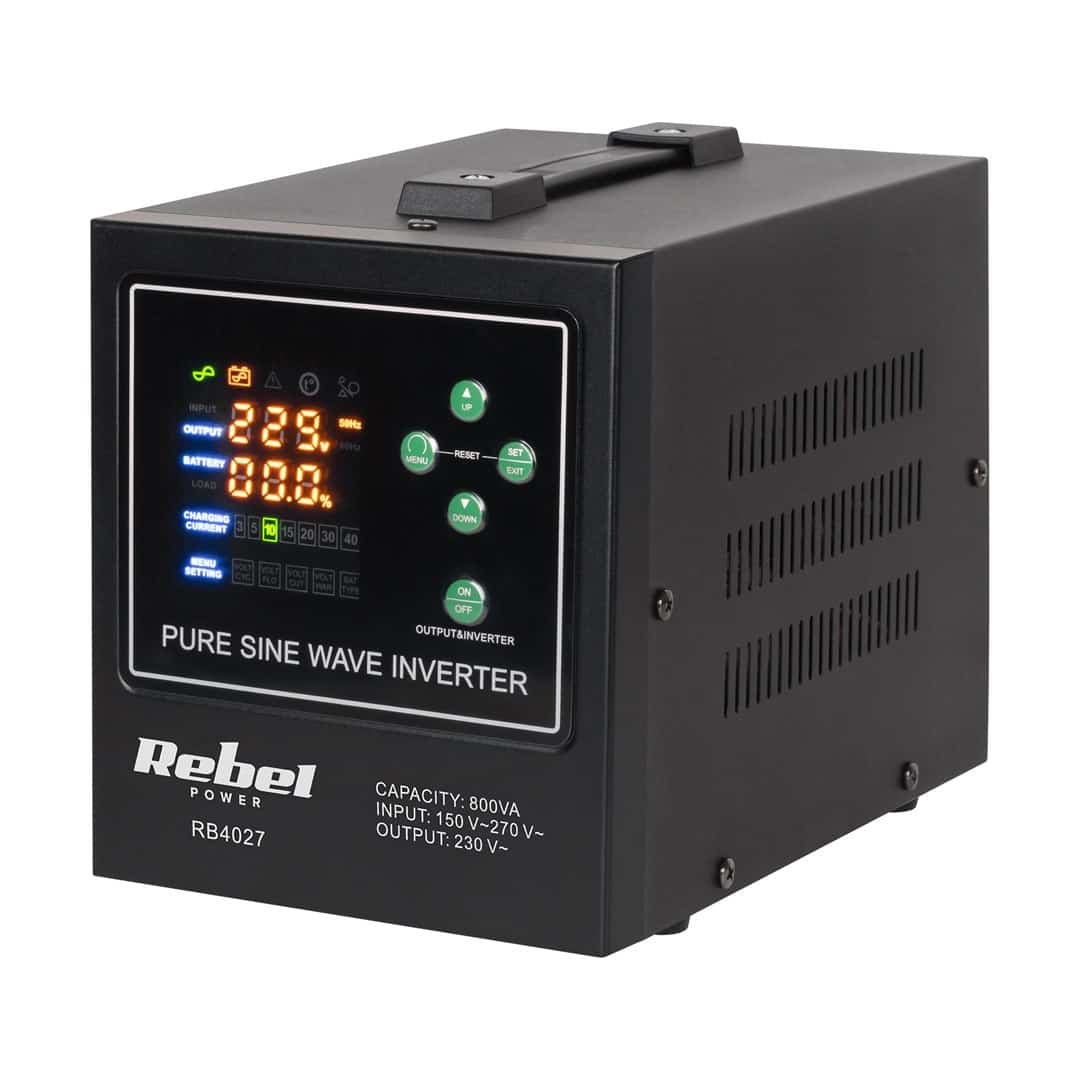 Zasilacz awaryjny Rebel LFP4 z czystą sinusoidą i ładowaniem 12V, 800VA/500W