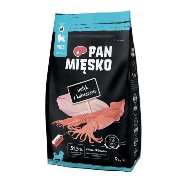 Karma sucha dla szczeniąt Pan Mięsko Indyk z kalmarami 9kg