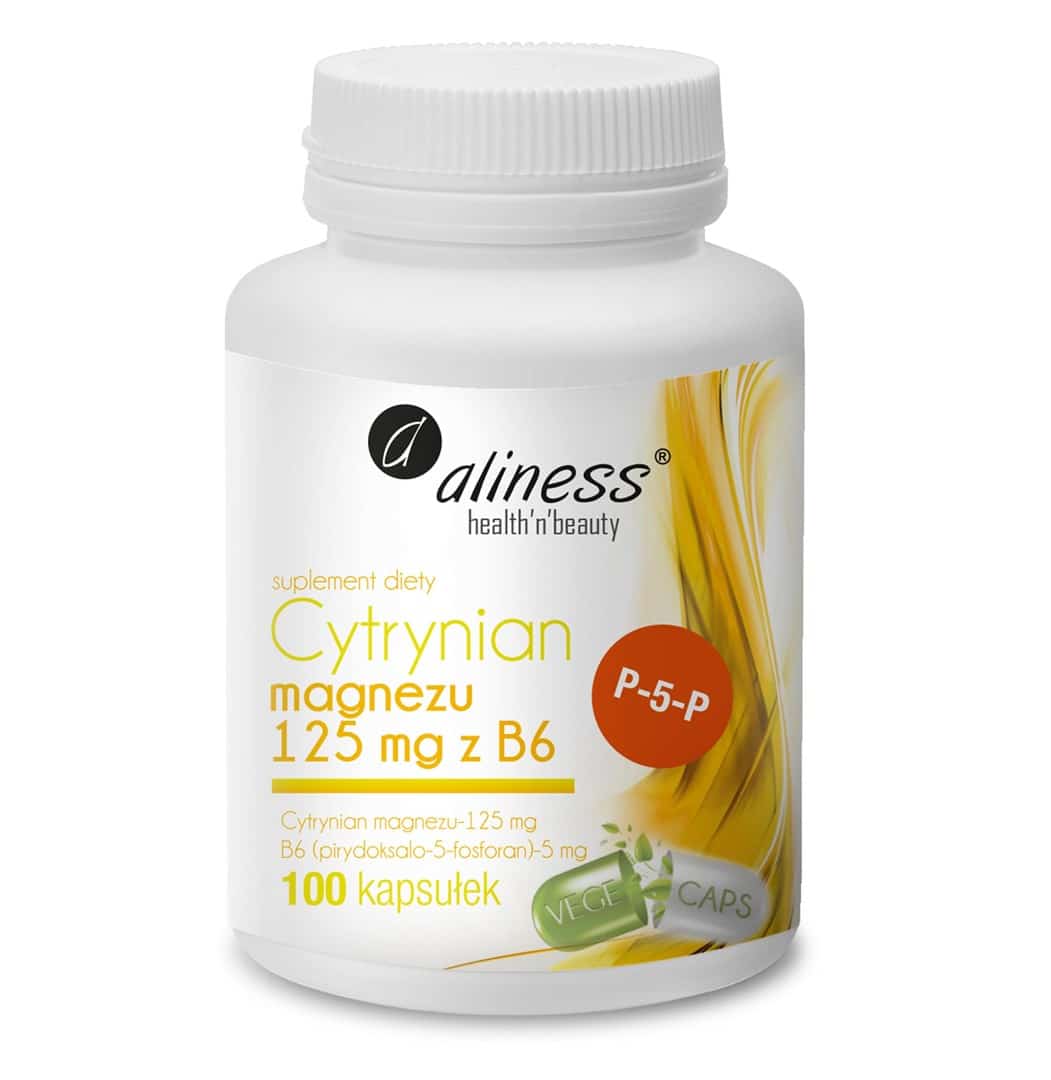 Suplement diety Aliness Cytrynian Magnezu 125 mg z B6 (P-5-P) - 100 kapsułek wegańskich