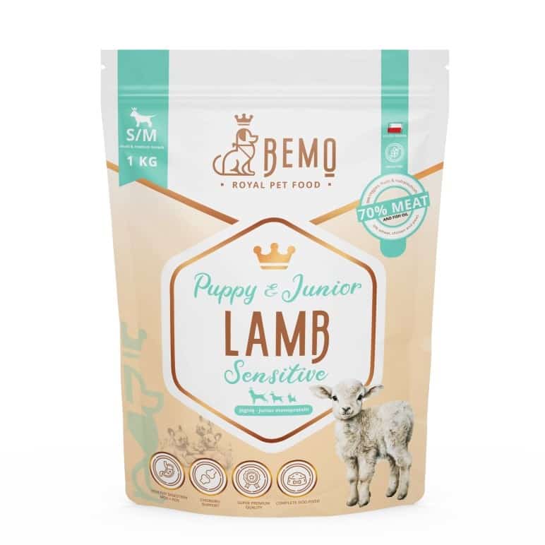 Karma sucha dla szczeniąt i młodych psów Bemo Puppy Junior Sensitive z jagnięciną (small/medium) 1kg