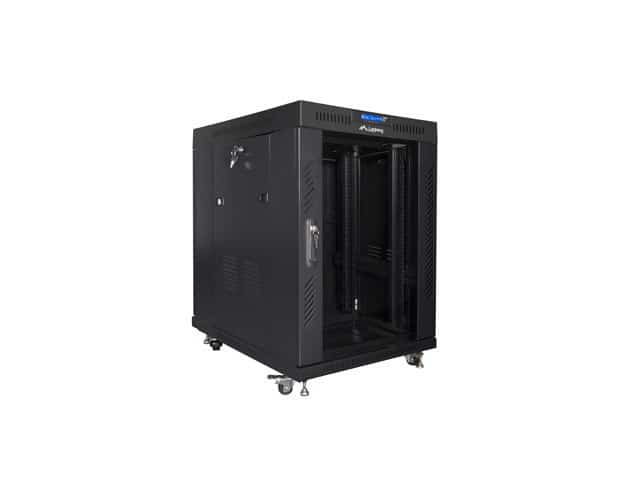Szafa stojąca Rack 19" Lanberg FF01-6815-12BL, 15U, 600x800 mm, czarna, drzwi szklane LCD