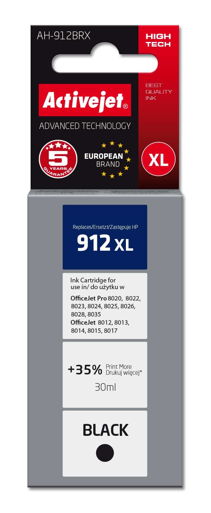 Tusz Activejet AH-912BRX, 30 ml, czarny, kompatybilny z HP