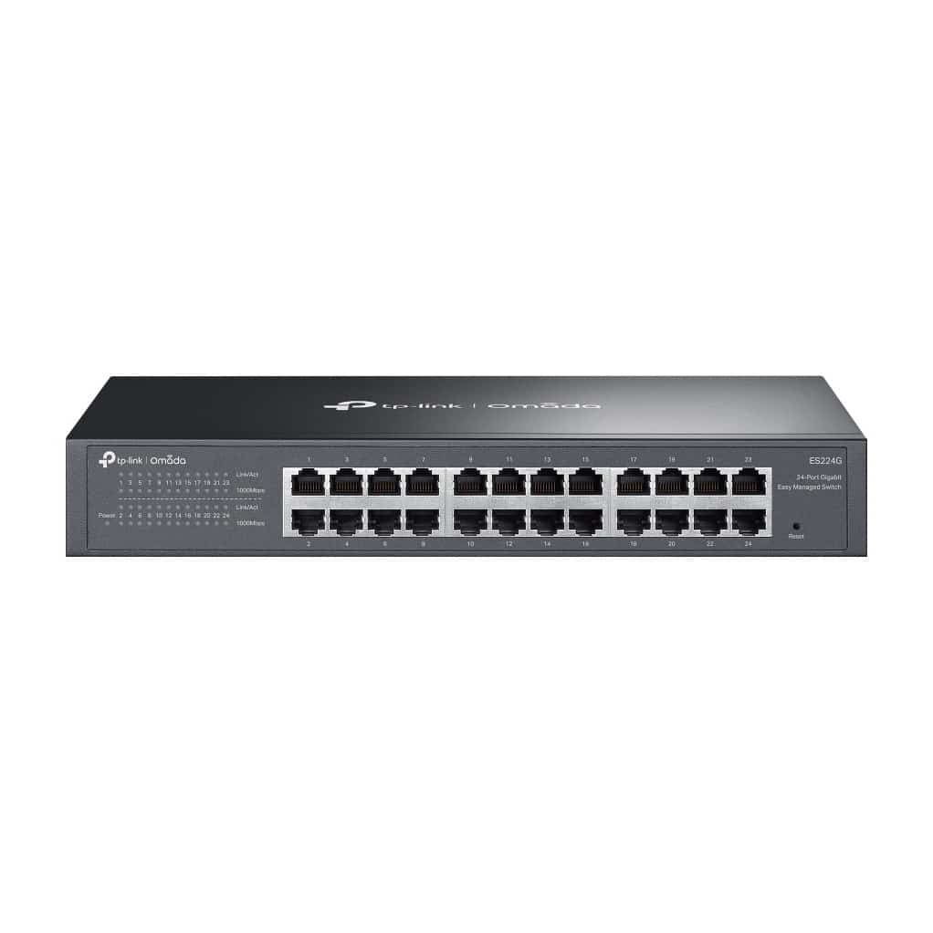 Switch TP-Link ES224G - Czarny, z zasilaczem Kluczowe specyfikacje: - 24 porty Gigabit Ethernet - Prędkość transmisji do 1000 Mbps - Obsługa VLAN i QoS