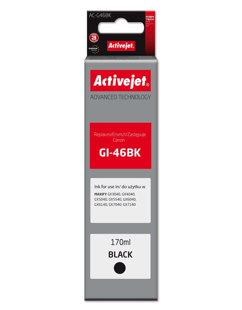Tusz Activejet AC-G46BK (zamiennik Canon GI-46BK) - 170 ml, czarny