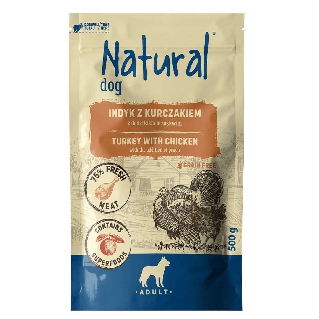 Mokra karma dla psa NATURAL Indyk z Kurczakiem i brzoskwinią 500g