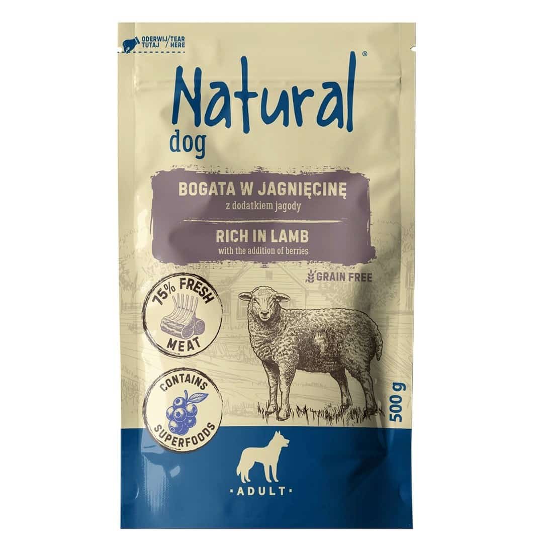 Mokra karma dla psa NATURAL Jagnięcina z jagodą 500g
