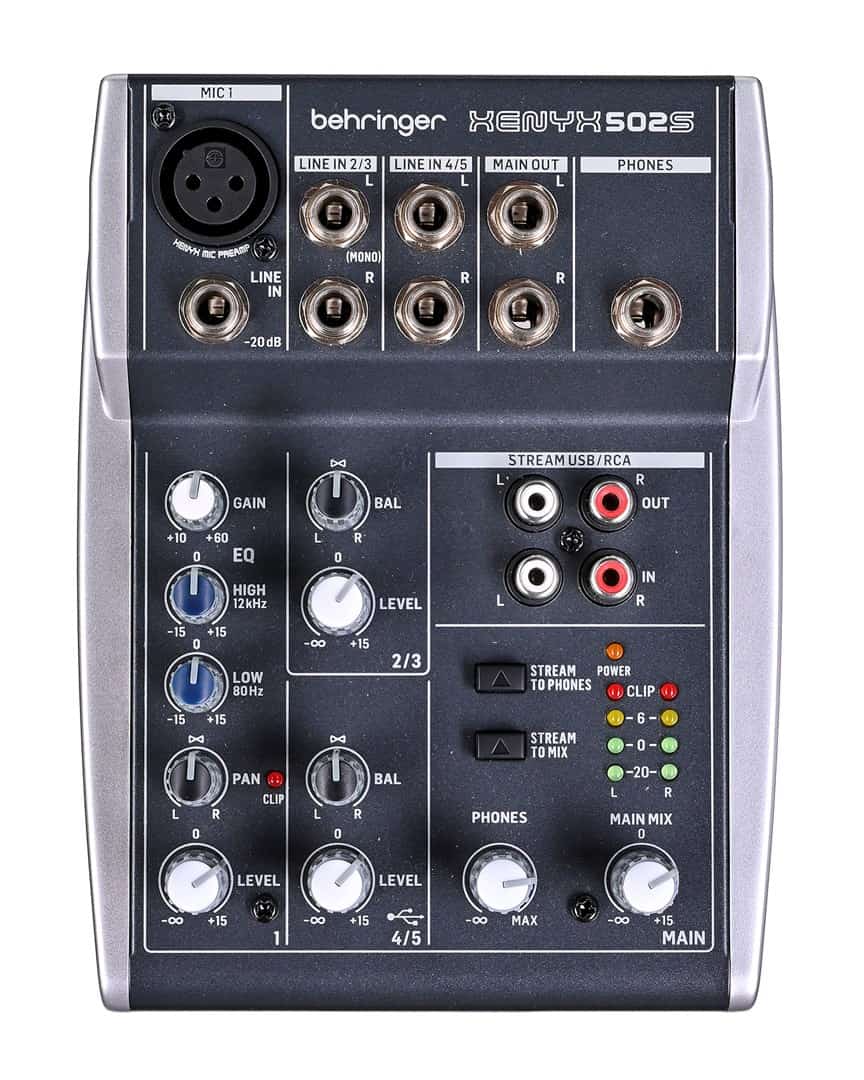 Behringer 502S - 5-kanałowy kompaktowy mikser analogowy z interfejsem USB zaprojektowany specjalnie do obsługi podcastów, streamowania oraz nagrywania w domu (OUTLET)
