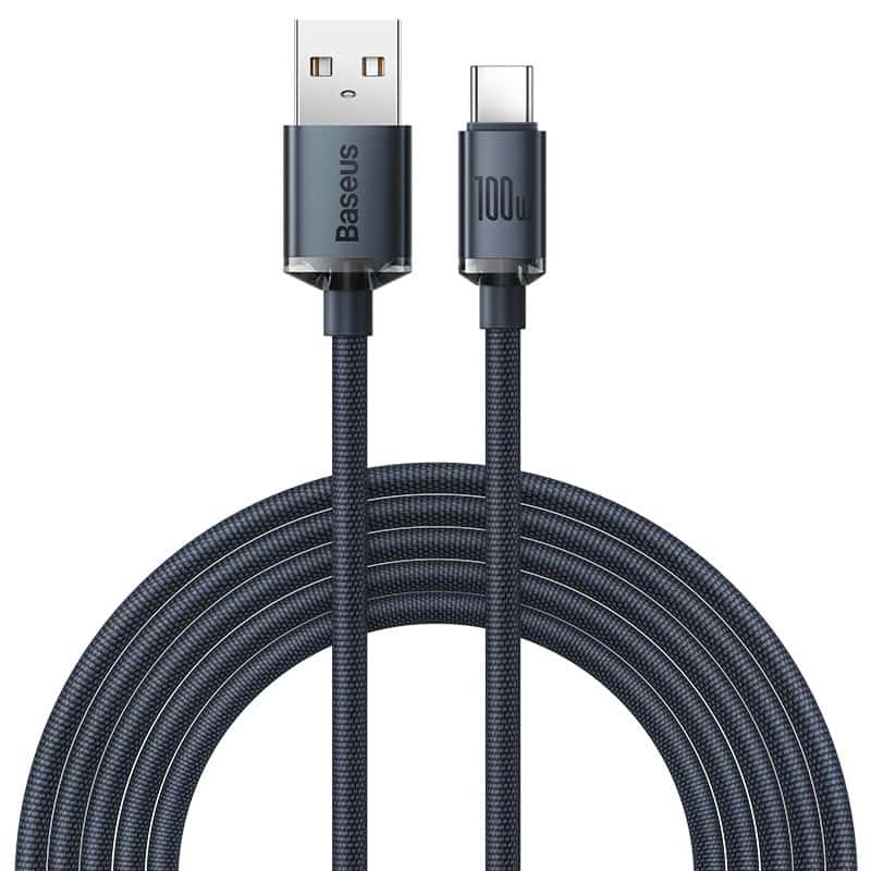 Kabel USB Baseus Crystal Shine, szybkie ładowanie i transfer danych, USB-A - USB-C, 100W, 1,2m, czarny (CAJY000401)