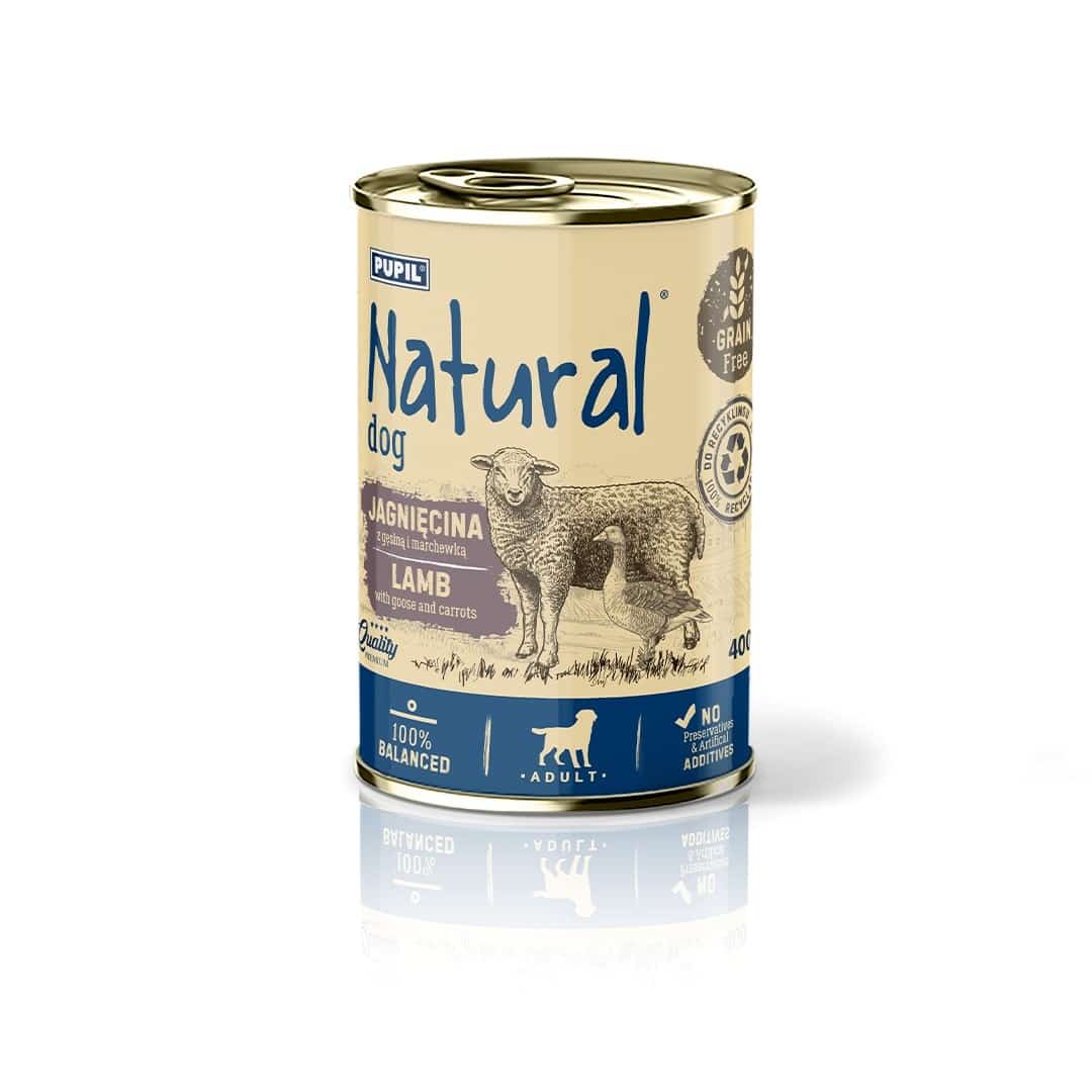 Mokra karma NATURAL Jagnięcina z gęsiną i marchewką dla psów 400g