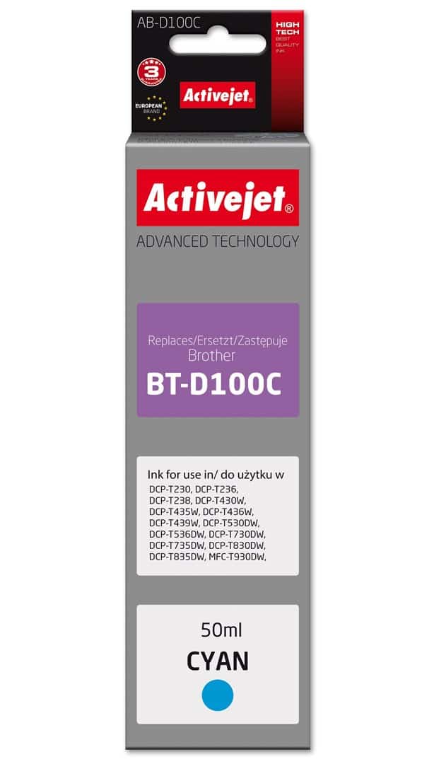 Tusz Activejet AB-D100C (zamiennik Brother BT-D100C) - niebieski, 50 ml