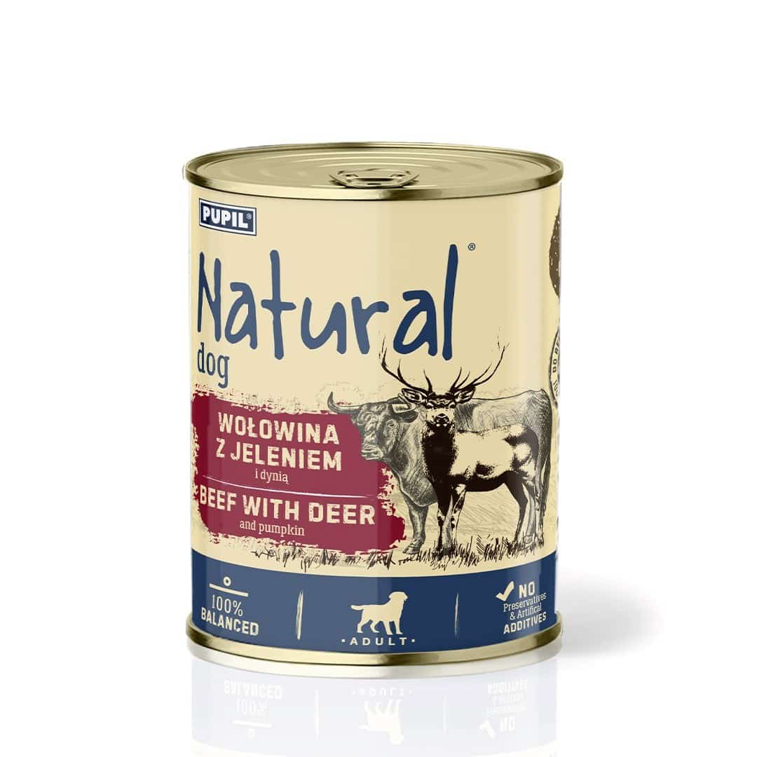 Mokra karma dla psów NATURAL Wołowina z jeleniem i dynią 800g