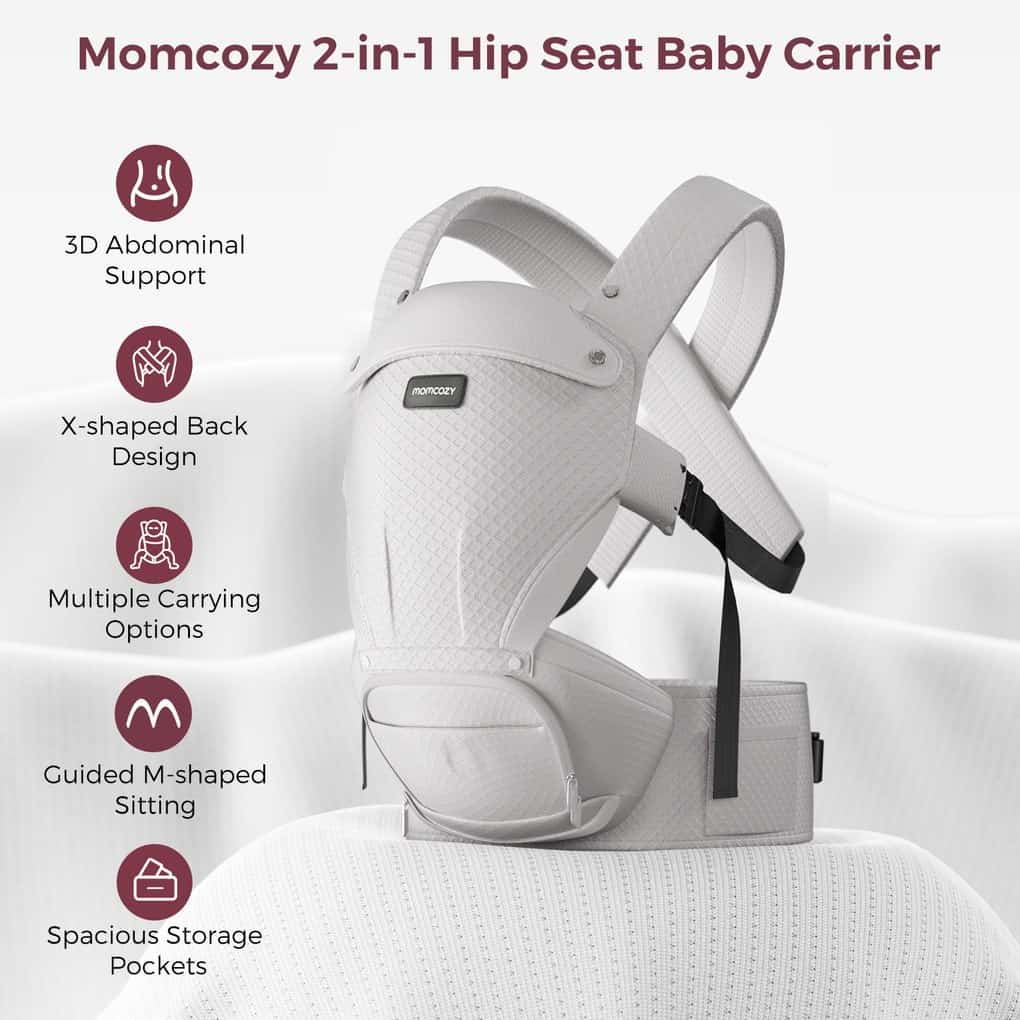 Nosidełko Momcozy Air Mesh z siedziskiem biodrowym, szare