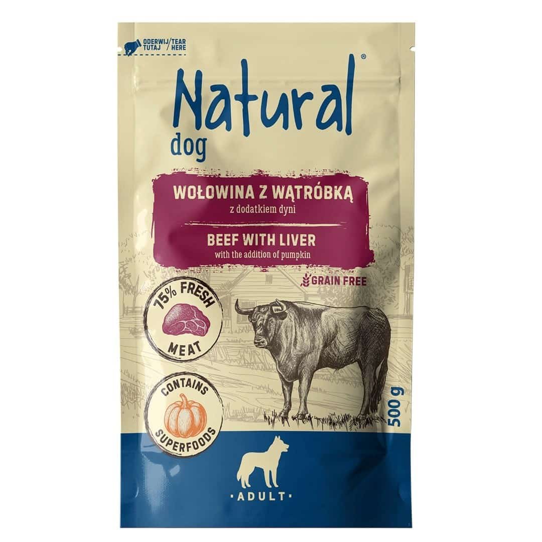 Mokra karma dla psa NATURAL Wołowina z wątróbką i dynią 500g