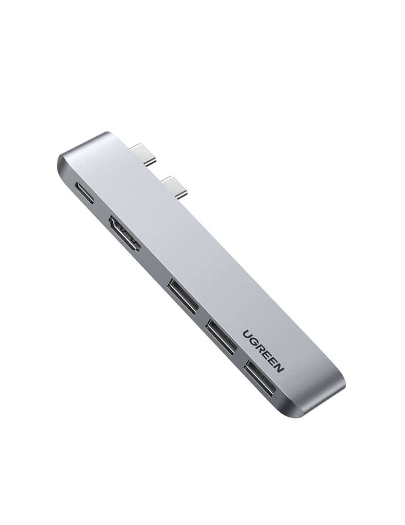 Wielofunkcyjny Hub USB-C Ugreen dla MacBook Pro/Air - 2x USB-C PD (Thunderbolt 3, 100W), HDMI 4K@30 Hz, 3x USB 3.0, szary