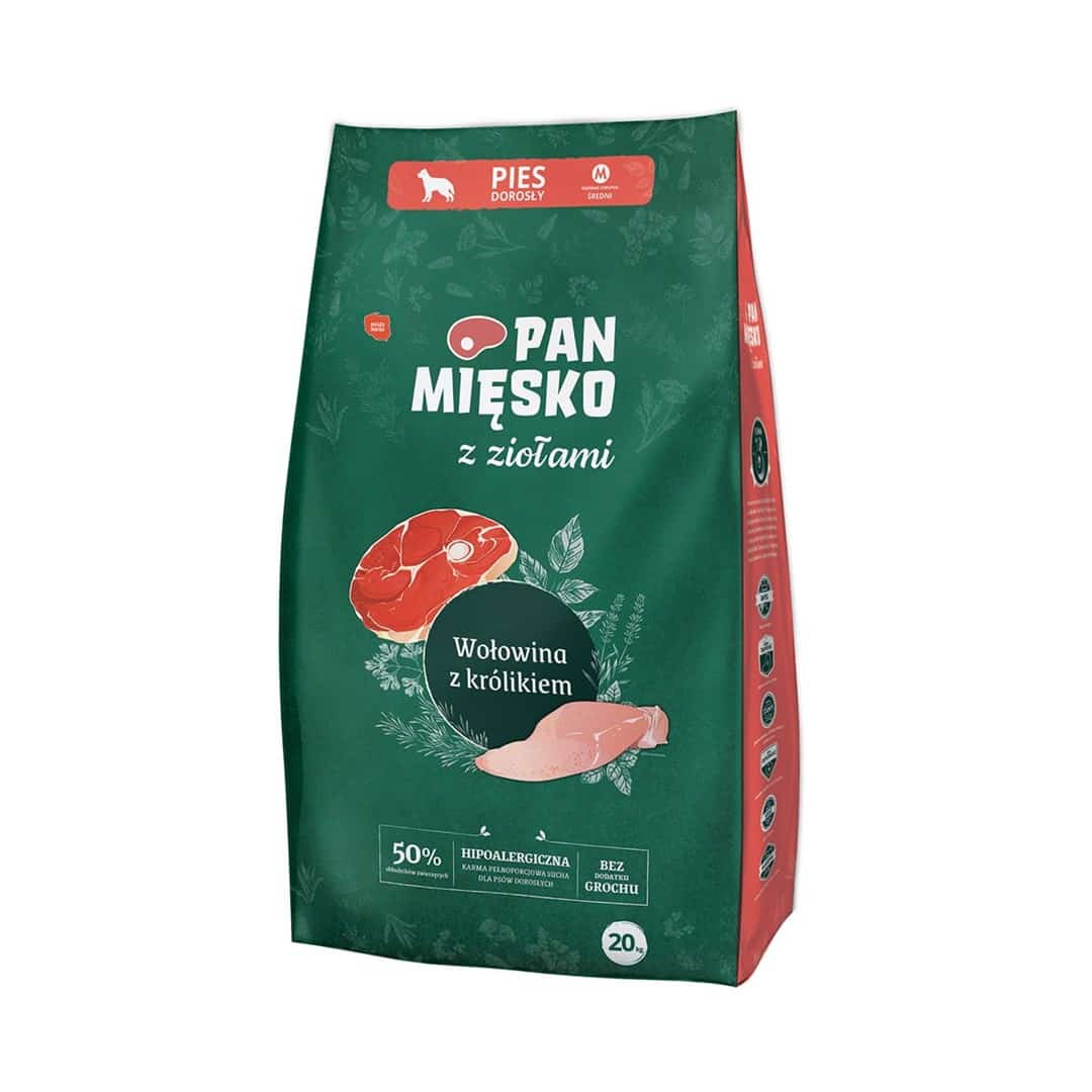 Karma sucha dla psa Pan Mięsko Wołowina z królikiem i ziołami (dorosły) 20kg