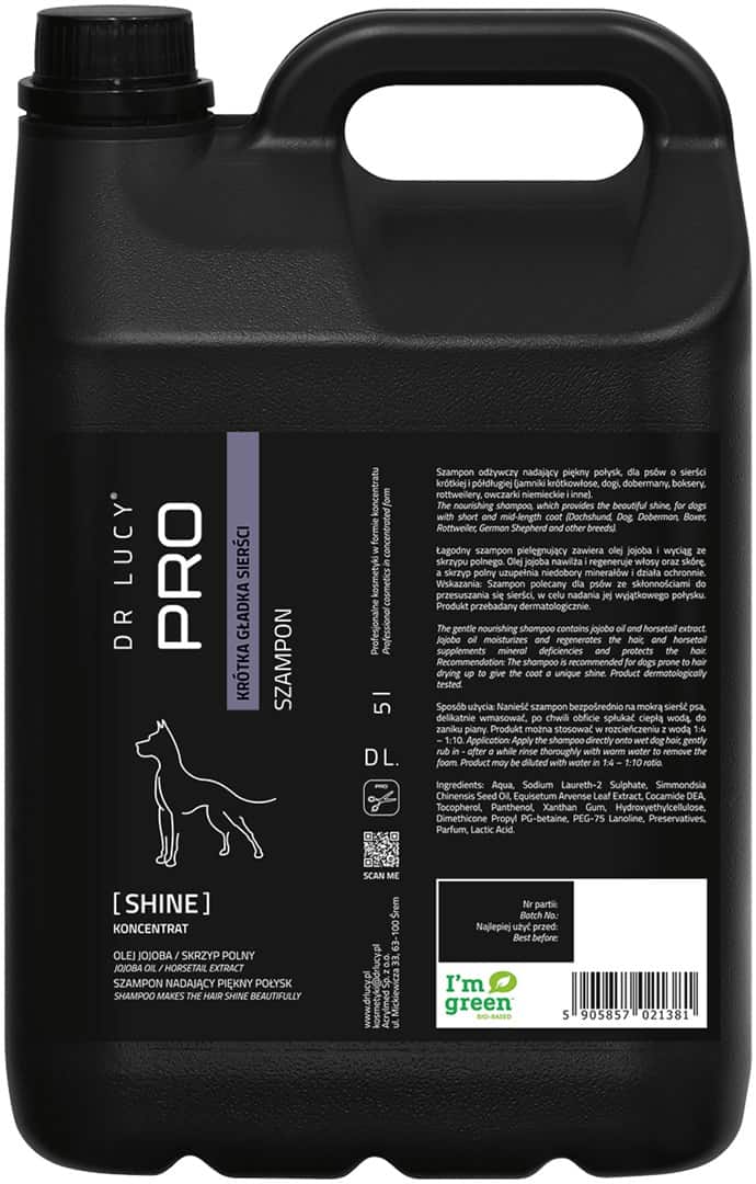 Dr Lucy - PRO SHINE 5 l - odżywczy, nawilżający szampon dla psów i kotów krótkowłosych