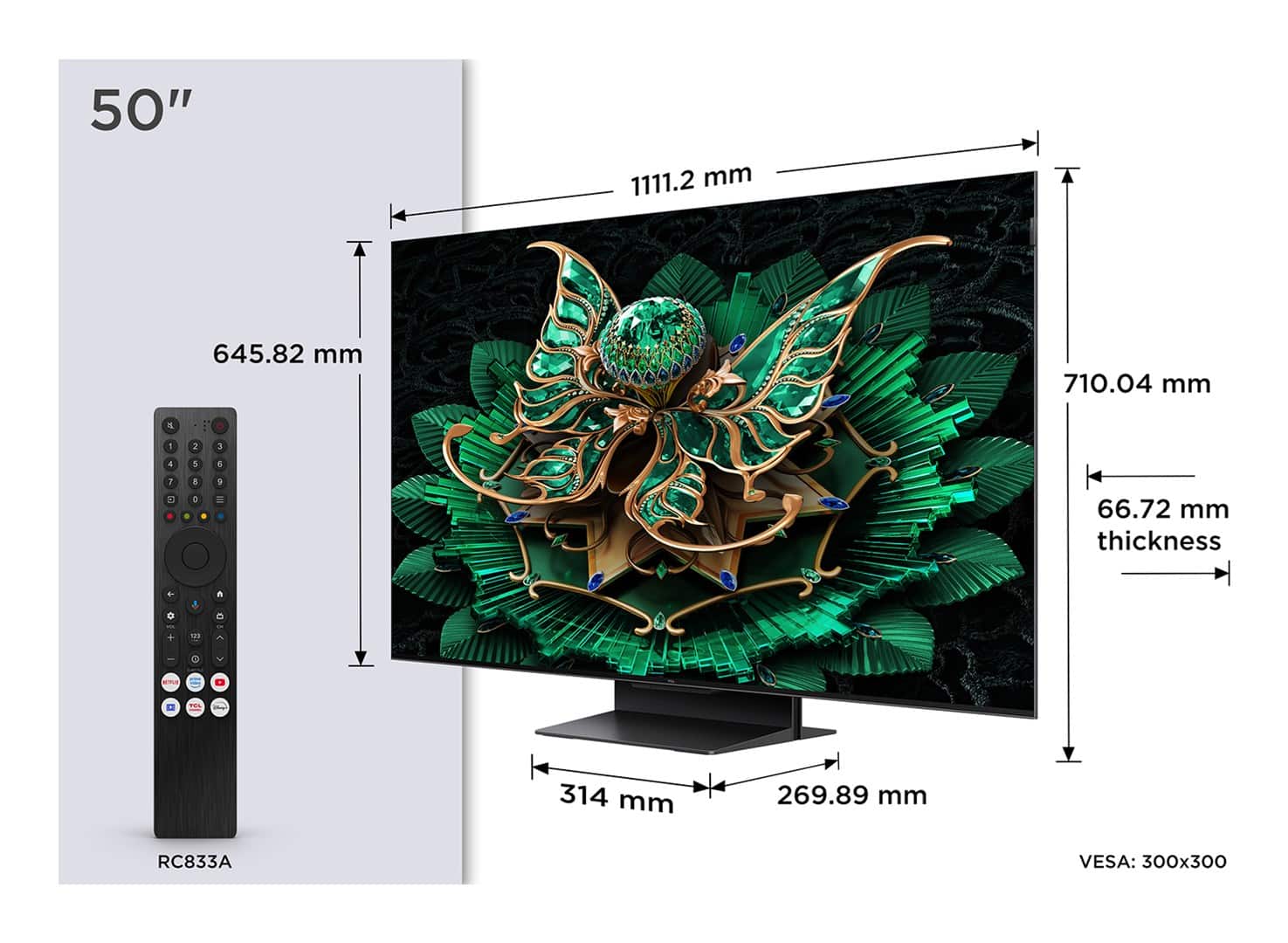 Telewizor TCL 50C7K QD-Mini LED 50" 4K Ultra HD Google TV Dolby Atmos DVB-T2 Czarny (OUTLET) — zdjęcie 1 z 7