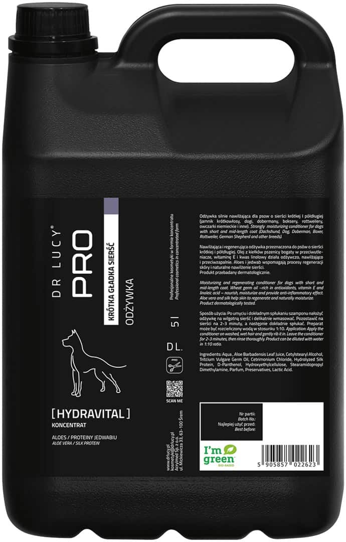 Dr Lucy - PRO HYDRAVITAL 5 l - nawilżająca odżywka z aloesem, jedwabiem i kiełkami pszenicy, dla psów i kotów