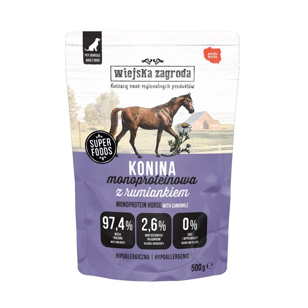 Wiejska Zagroda Karma mokra dla psa Monobiałkowa Konina (dorosły) 500g — zdjęcie 1 z 2