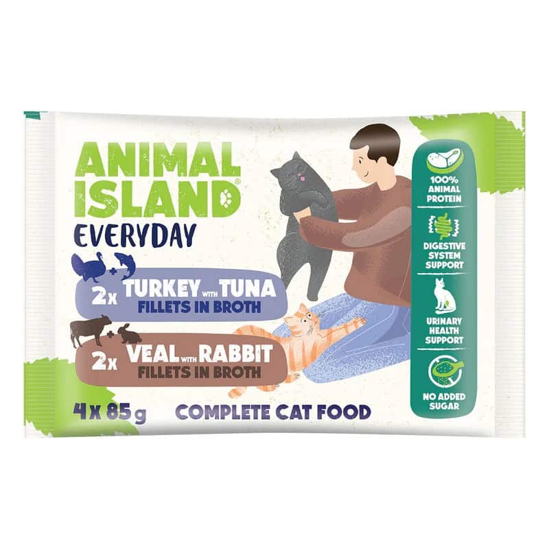 ANIMAL ISLAND cielęcina/królik/indyk/tuńczyk saszetki dla kota 4x85g — zdjęcie 1 z 3