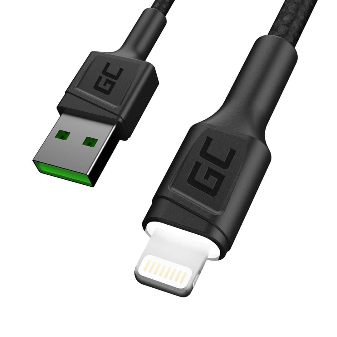 Kabel USB-Lightning Green Cell GC Ray, 120 cm, biały, z diodą LED i szybkim ładowaniem — zdjęcie 1 z 5