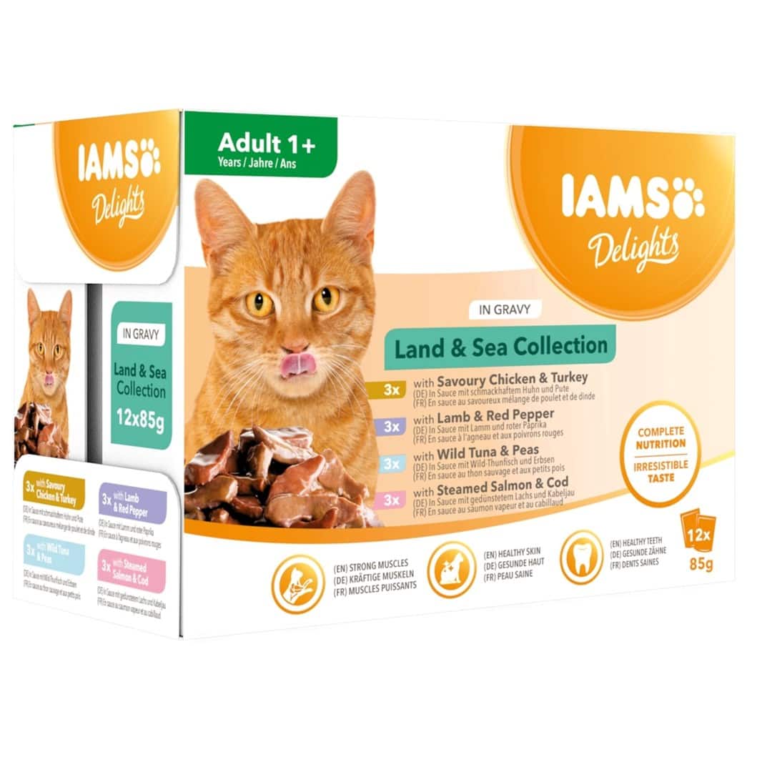 Mokra karma dla kota IAMS Cat Delights z kurczakiem i rybą w sosie 12x85g