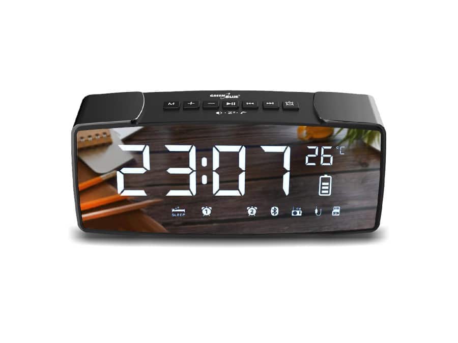 Radiobudzik GreenBlue GB200 z Bluetooth 4.2, FM, AUX-IN, 6W, funkcją pomiaru temperatury, alarmem, zegarem i akumulatorem 2200 mAh — zdjęcie 1 z 8