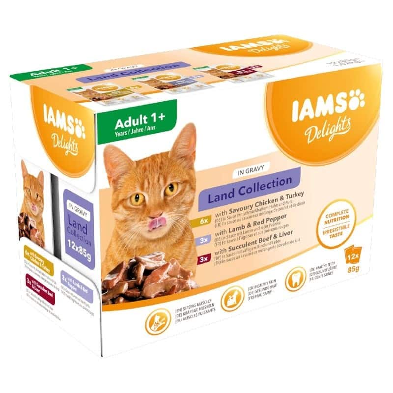 Mokra karma dla kota IAMS Cat Land w sosie, 12 saszetek po 85g