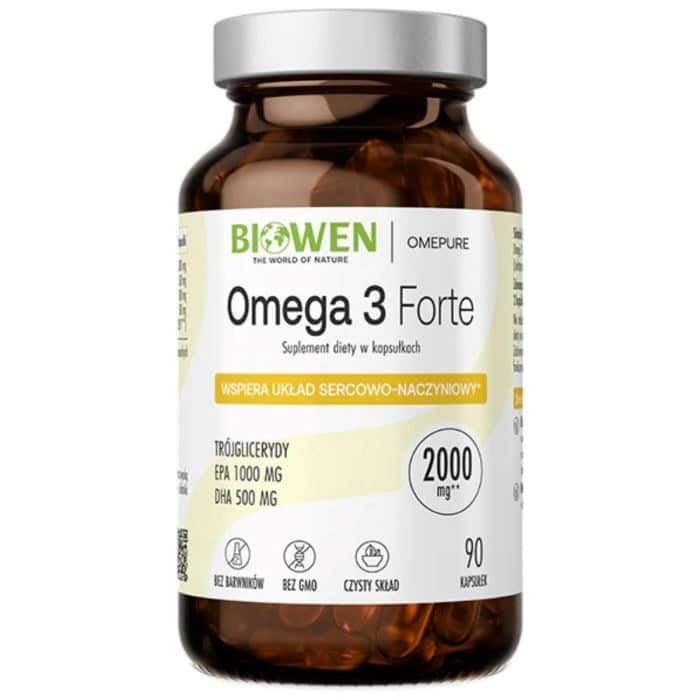Suplement diety BIOWEN Omega 3 Forte - 90 kapsułek (1000 mg EPA, 500 mg DHA) — zdjęcie 1 z 2