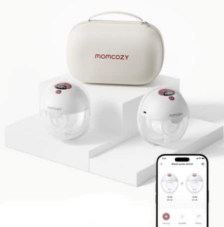 Laktator MOMCOZY M5, inteligentny, noszony, z aplikacją, czerwony - zestaw podwójny