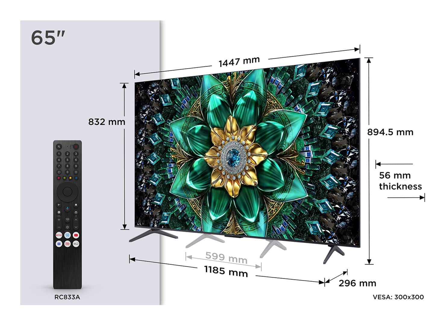 Telewizor TCL 65Q6C QD-Mini LED 65'' 4K Ultra HD Google TV Dolby Atmos DVB-T2 Metaliczny (OUTLET) — zdjęcie 1 z 8