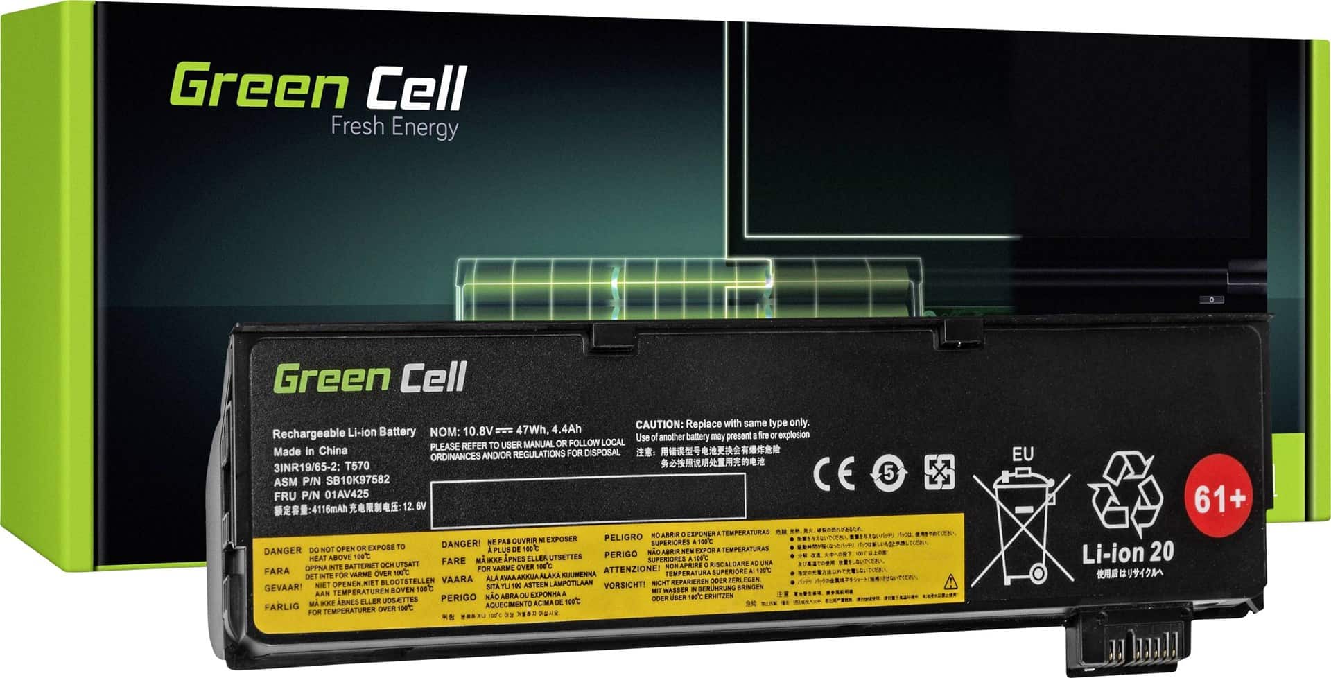 GREEN CELL BATERIA LE95 01AV424 DO LENOVO THINKPAD T470 T570 A475 P51S T25 4400 MAH 10.8V — zdjęcie 1 z 5