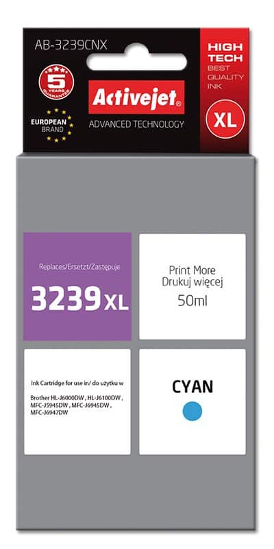 Activejet AB-3239CNX Tusz  (zamiennik Brother LC3239XLC; Supreme; 50 ml; błękitny)