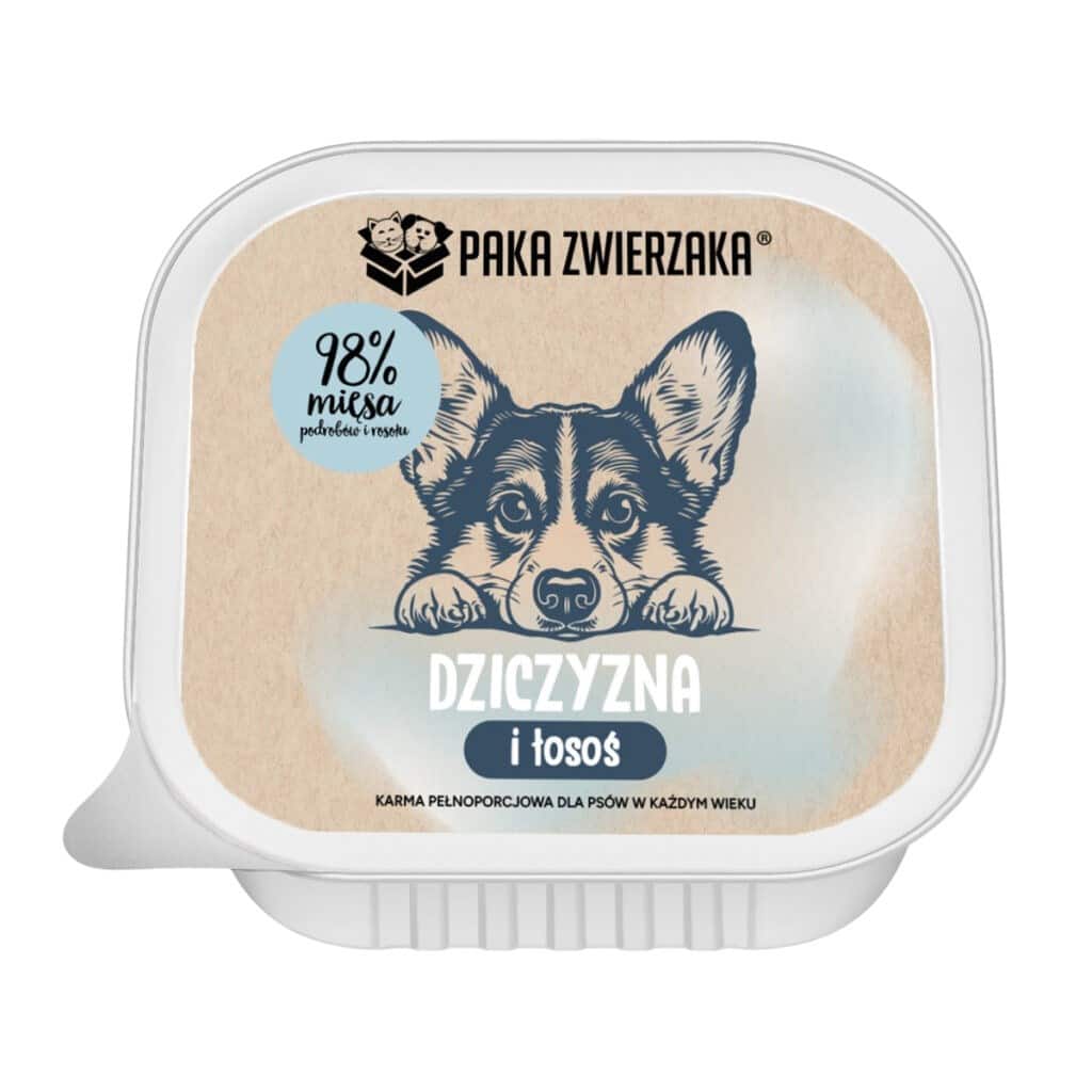Paka Zwierzaka dziczyzna i łosoś mokra karma dla psa tacka 150g — zdjęcie 1 z 4