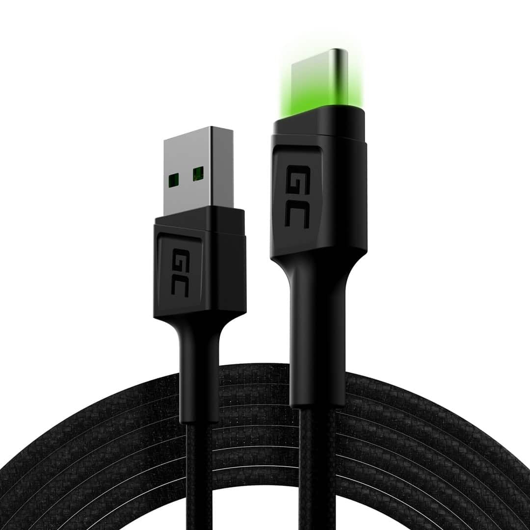 Kabel USB-C Green Cell GC Ray 200 cm, zielony, szybkie ładowanie Ultra Charge, QC 3.0 — zdjęcie 1 z 5
