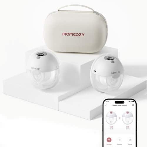 Laktator MOMCOZY M5, inteligentny, noszony, z aplikacją, szary - zestaw podwójny