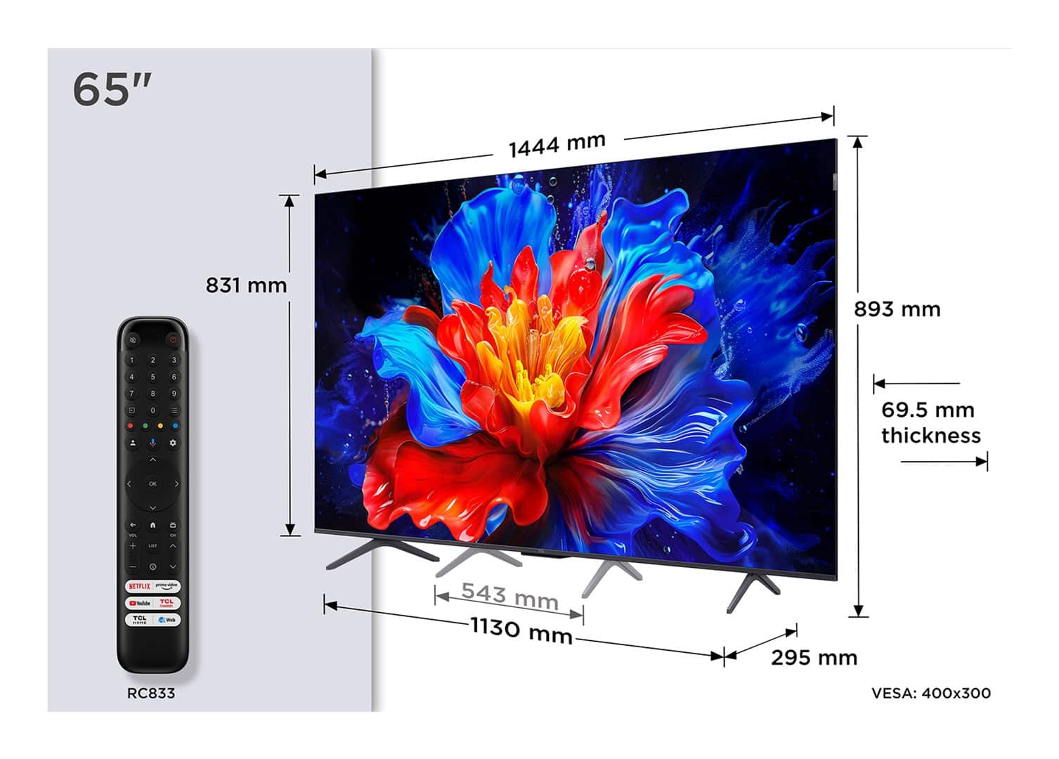 Telewizor TCL 65P8K QLED 65" 4K Ultra HD 120Hz Google TV Dolby Atmos Metaliczny (OUTLET) — zdjęcie 1 z 6