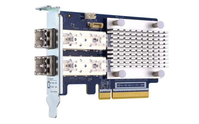 Qnap QXP-16G2FC, 2x 16Gb Gen 5 Fibre Channel card with SFP+ transceivers(2x 16Gb LC SR), PCIe Gen3 x8, Low profile, up to 125 meters , supported on Qnap QTS & QTS Hero — zdjęcie 1 z 6
